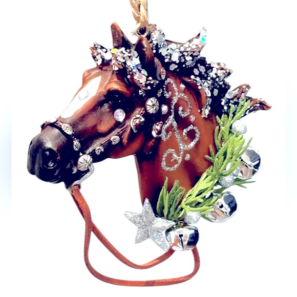 Holiday Horses: “Sleigh Bells" design. Decorated horse Christmas ornament - Picture 2 of 12